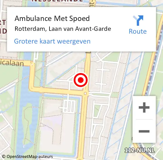 Locatie op kaart van de 112 melding: Ambulance Met Spoed Naar Rotterdam, Laan van Avant-Garde op 16 april 2024 08:08