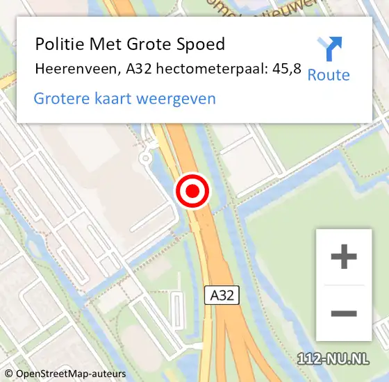 Locatie op kaart van de 112 melding: Politie Met Grote Spoed Naar Heerenveen, A32 hectometerpaal: 45,8 op 16 april 2024 08:36