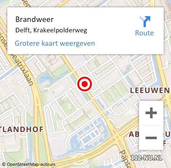 Locatie op kaart van de 112 melding: Brandweer Delft, Krakeelpolderweg op 16 april 2024 08:42