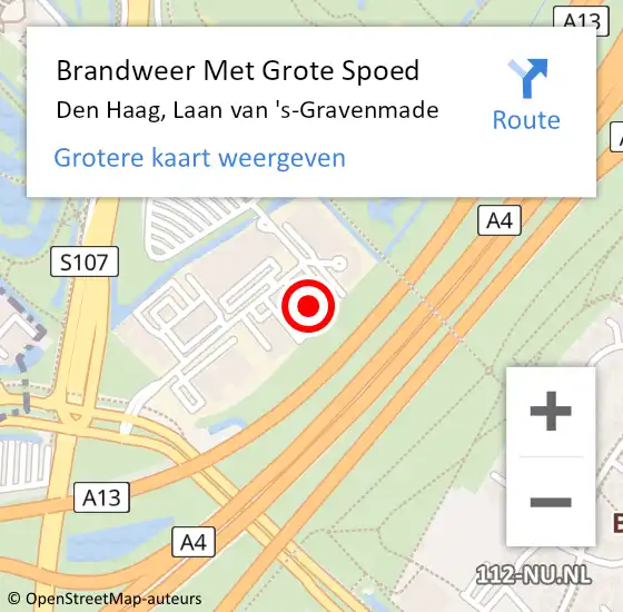 Locatie op kaart van de 112 melding: Brandweer Met Grote Spoed Naar Den Haag, Laan van 's-Gravenmade op 16 april 2024 08:42