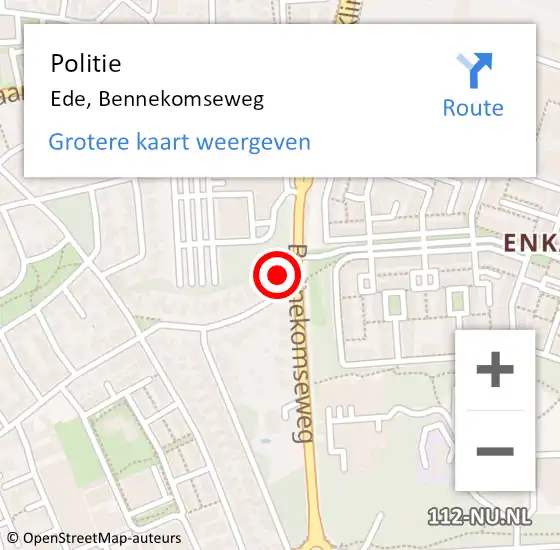 Locatie op kaart van de 112 melding: Politie Ede, Bennekomseweg op 16 april 2024 09:05
