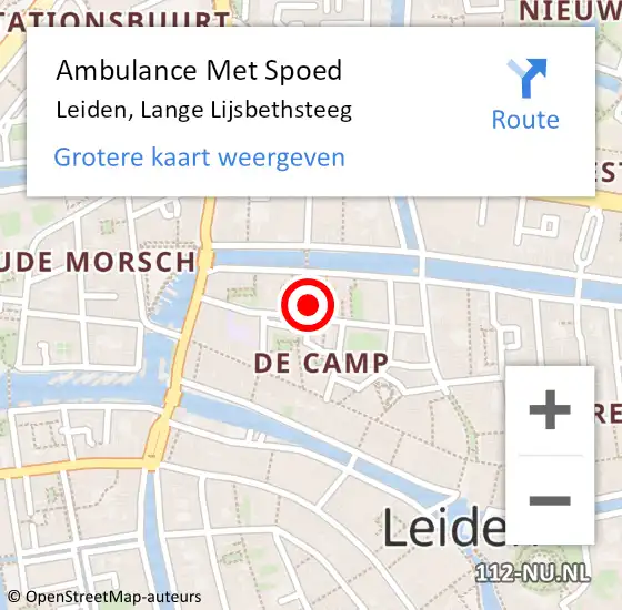 Locatie op kaart van de 112 melding: Ambulance Met Spoed Naar Leiden, Lange Lijsbethsteeg op 16 april 2024 09:32