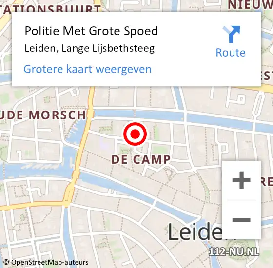Locatie op kaart van de 112 melding: Politie Met Grote Spoed Naar Leiden, Lange Lijsbethsteeg op 16 april 2024 09:33