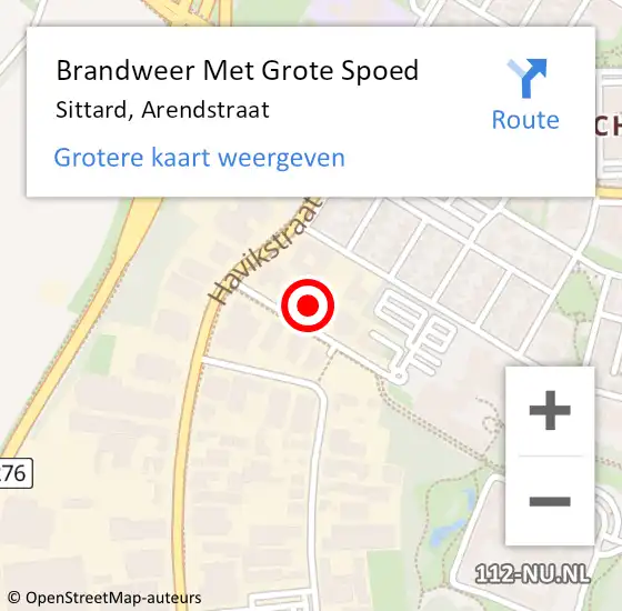 Locatie op kaart van de 112 melding: Brandweer Met Grote Spoed Naar Sittard, Arendstraat op 16 april 2024 09:52