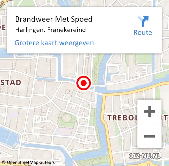 Locatie op kaart van de 112 melding: Brandweer Met Spoed Naar Harlingen, Franekereind op 2 oktober 2014 16:02