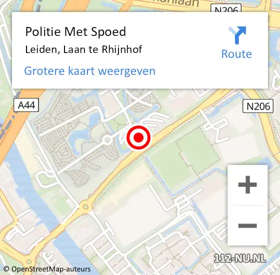 Locatie op kaart van de 112 melding: Politie Met Spoed Naar Leiden, Laan te Rhijnhof op 16 april 2024 10:45