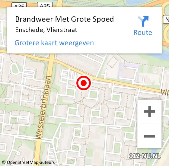 Locatie op kaart van de 112 melding: Brandweer Met Grote Spoed Naar Enschede, Vlierstraat op 16 april 2024 10:57