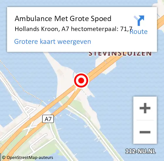 Locatie op kaart van de 112 melding: Ambulance Met Grote Spoed Naar Hollands Kroon, A7 hectometerpaal: 71,7 op 16 april 2024 11:03