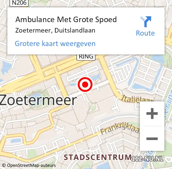 Locatie op kaart van de 112 melding: Ambulance Met Grote Spoed Naar Zoetermeer, Duitslandlaan op 16 april 2024 11:10