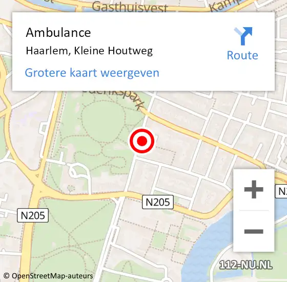 Locatie op kaart van de 112 melding: Ambulance Haarlem, Kleine Houtweg op 16 april 2024 11:45
