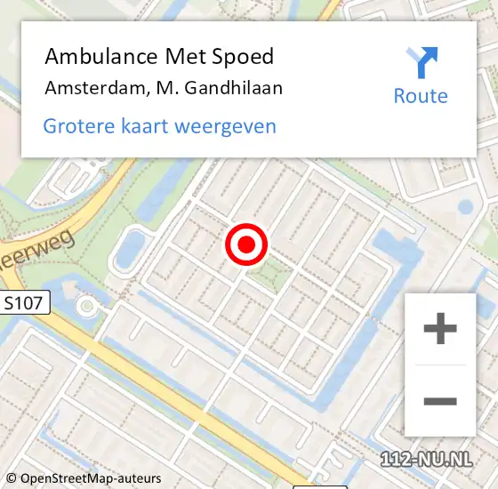 Locatie op kaart van de 112 melding: Ambulance Met Spoed Naar Amsterdam, M. Gandhilaan op 16 april 2024 11:49
