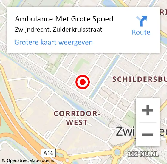Locatie op kaart van de 112 melding: Ambulance Met Grote Spoed Naar Zwijndrecht, Zuiderkruisstraat op 16 april 2024 11:50