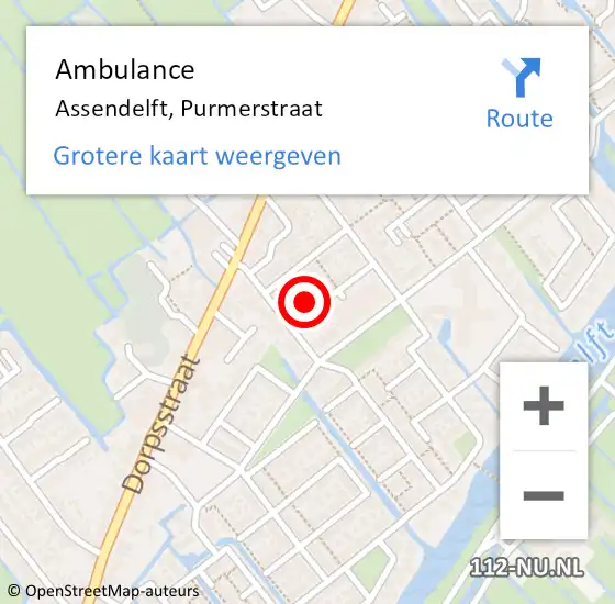 Locatie op kaart van de 112 melding: Ambulance Assendelft, Purmerstraat op 16 april 2024 12:26