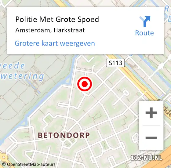 Locatie op kaart van de 112 melding: Politie Met Grote Spoed Naar Amsterdam, Harkstraat op 16 april 2024 12:49