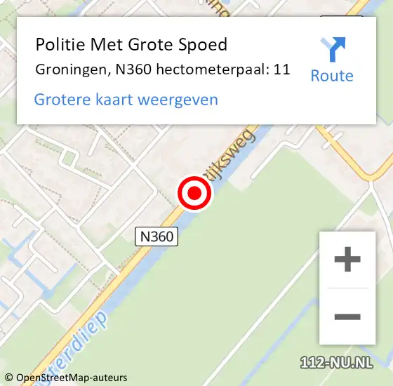 Locatie op kaart van de 112 melding: Politie Met Grote Spoed Naar Groningen, N360 hectometerpaal: 11 op 16 april 2024 12:56