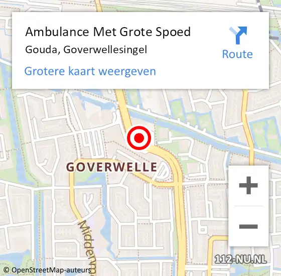 Locatie op kaart van de 112 melding: Ambulance Met Grote Spoed Naar Gouda, Goverwellesingel op 16 april 2024 13:32