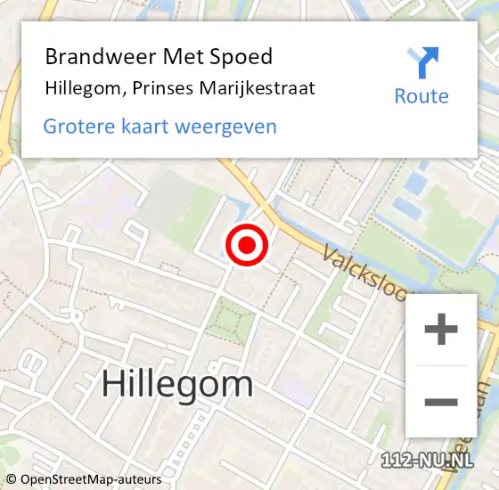 Locatie op kaart van de 112 melding: Brandweer Met Spoed Naar Hillegom, Prinses Marijkestraat op 16 april 2024 13:36