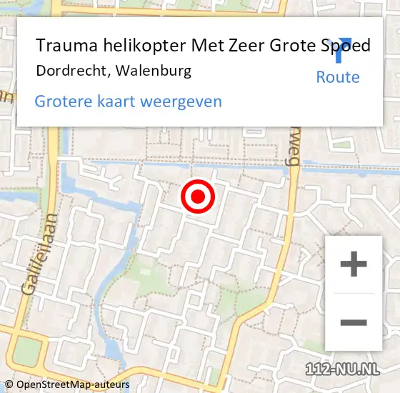 Locatie op kaart van de 112 melding: Trauma helikopter Met Zeer Grote Spoed Naar Dordrecht, Walenburg op 16 april 2024 14:08