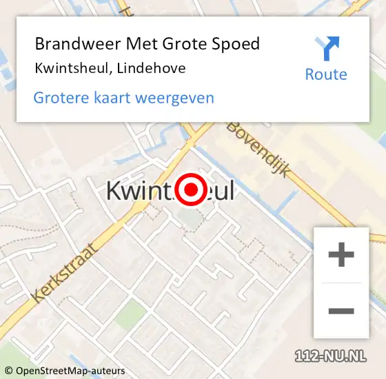 Locatie op kaart van de 112 melding: Brandweer Met Grote Spoed Naar Kwintsheul, Lindehove op 16 april 2024 14:22