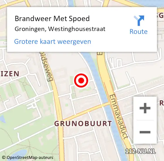 Locatie op kaart van de 112 melding: Brandweer Met Spoed Naar Groningen, Westinghousestraat op 16 april 2024 14:24