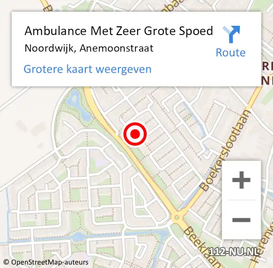 Locatie op kaart van de 112 melding: Ambulance Met Zeer Grote Spoed Naar Noordwijk, Anemoonstraat op 16 april 2024 14:34