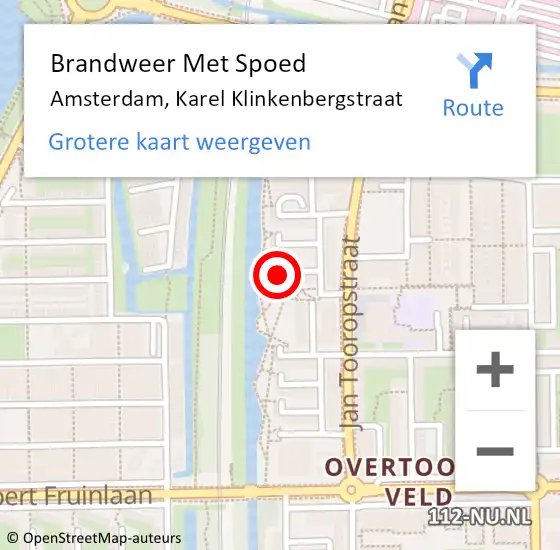 Locatie op kaart van de 112 melding: Brandweer Met Spoed Naar Amsterdam, Karel Klinkenbergstraat op 16 april 2024 14:50