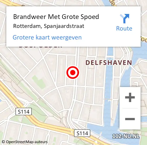 Locatie op kaart van de 112 melding: Brandweer Met Grote Spoed Naar Rotterdam, Spanjaardstraat op 16 april 2024 15:07