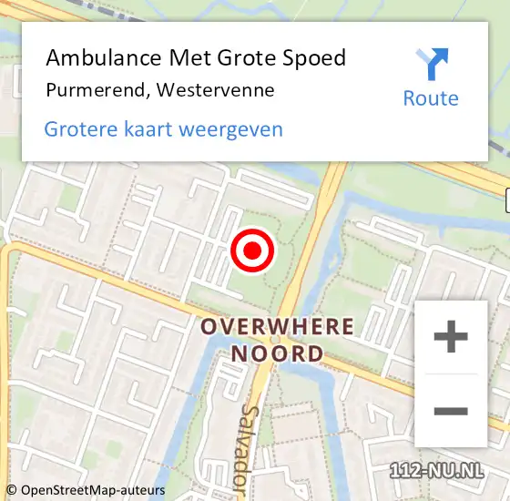 Locatie op kaart van de 112 melding: Ambulance Met Grote Spoed Naar Purmerend, Westervenne op 16 april 2024 15:15