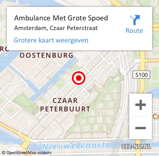 Locatie op kaart van de 112 melding: Ambulance Met Grote Spoed Naar Amsterdam, Czaar Peterstraat op 16 april 2024 15:21