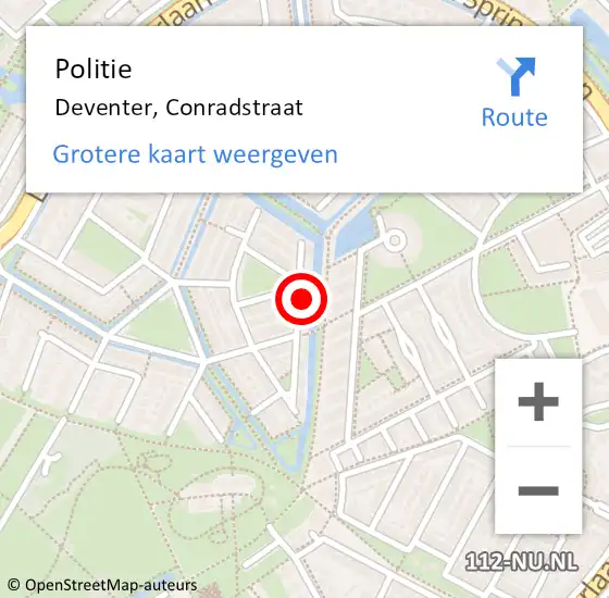 Locatie op kaart van de 112 melding: Politie Deventer, Conradstraat op 16 april 2024 15:22