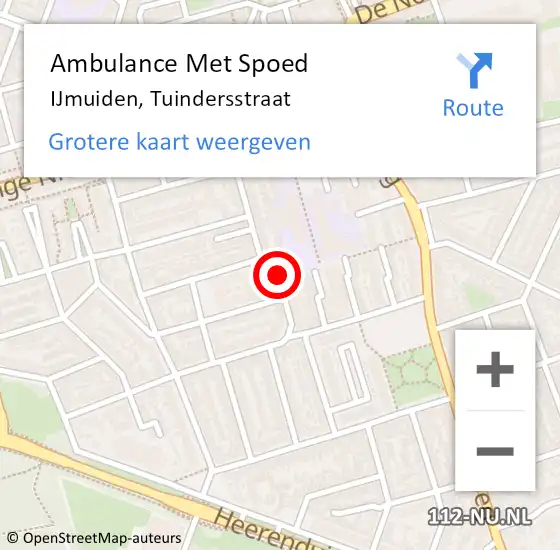 Locatie op kaart van de 112 melding: Ambulance Met Spoed Naar IJmuiden, Tuindersstraat op 16 april 2024 15:27