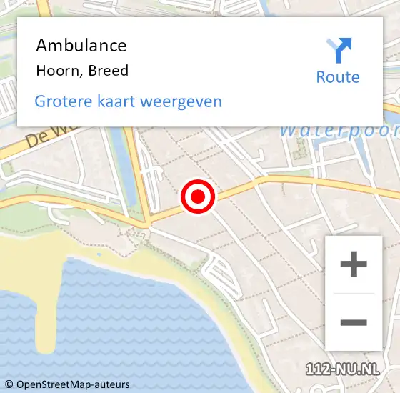 Locatie op kaart van de 112 melding: Ambulance Hoorn, Breed op 16 april 2024 15:56