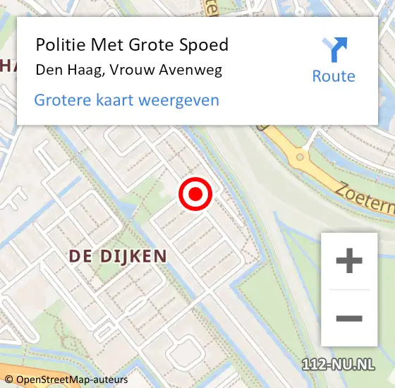 Locatie op kaart van de 112 melding: Politie Met Grote Spoed Naar Den Haag, Vrouw Avenweg op 16 april 2024 16:00