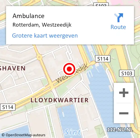 Locatie op kaart van de 112 melding: Ambulance Rotterdam, Westzeedijk op 16 april 2024 16:03