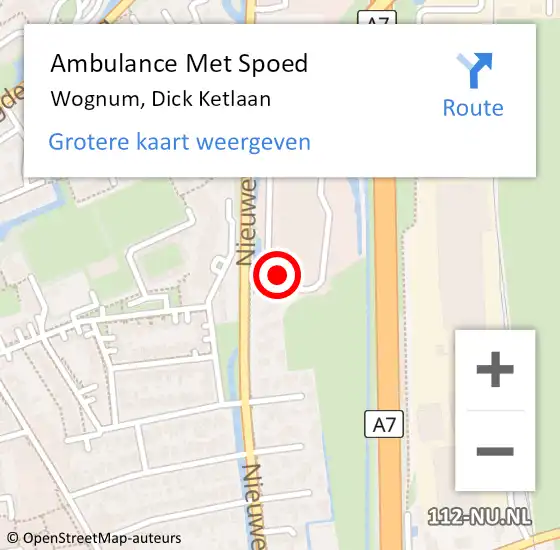 Locatie op kaart van de 112 melding: Ambulance Met Spoed Naar Wognum, Dick Ketlaan op 16 april 2024 16:03