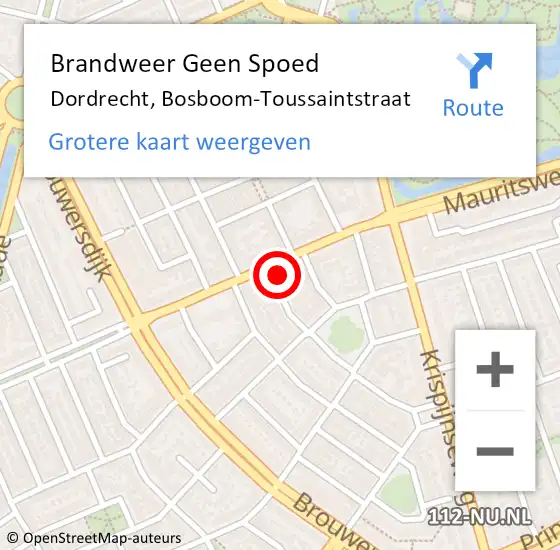 Locatie op kaart van de 112 melding: Brandweer Geen Spoed Naar Dordrecht, Bosboom-Toussaintstraat op 16 april 2024 16:24