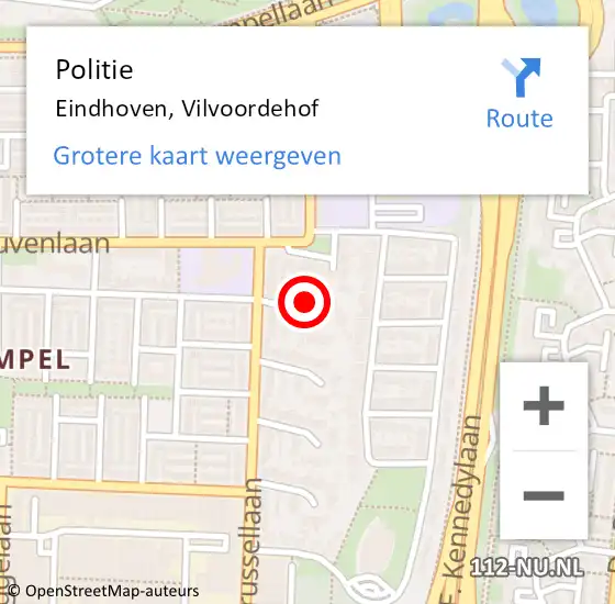 Locatie op kaart van de 112 melding: Politie Eindhoven, Vilvoordehof op 16 april 2024 16:28