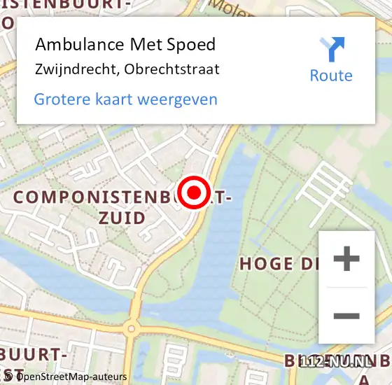 Locatie op kaart van de 112 melding: Ambulance Met Spoed Naar Zwijndrecht, Obrechtstraat op 16 april 2024 16:30