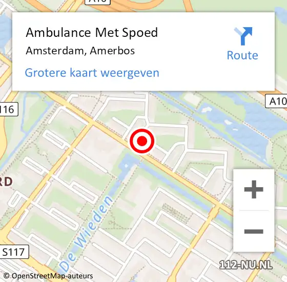 Locatie op kaart van de 112 melding: Ambulance Met Spoed Naar Amsterdam, Amerbos op 16 april 2024 16:32
