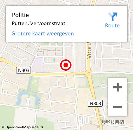 Locatie op kaart van de 112 melding: Politie Putten, Vervoornstraat op 16 april 2024 16:40