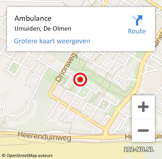 Locatie op kaart van de 112 melding: Ambulance IJmuiden, De Olmen op 16 april 2024 16:53