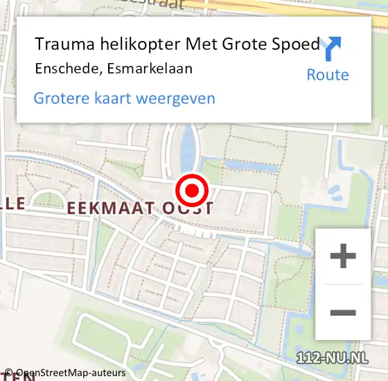 Locatie op kaart van de 112 melding: Trauma helikopter Met Grote Spoed Naar Enschede, Esmarkelaan op 16 april 2024 16:59