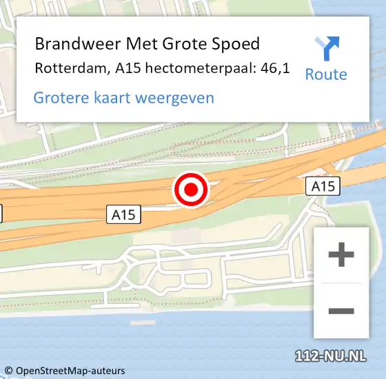 Locatie op kaart van de 112 melding: Brandweer Met Grote Spoed Naar Rotterdam, A15 hectometerpaal: 46,1 op 16 april 2024 17:09