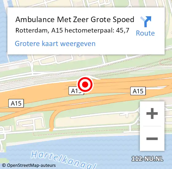 Locatie op kaart van de 112 melding: Ambulance Met Zeer Grote Spoed Naar Rotterdam, A15 hectometerpaal: 45,7 op 16 april 2024 17:16