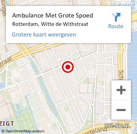 Locatie op kaart van de 112 melding: Ambulance Met Grote Spoed Naar Rotterdam, Witte de Withstraat op 16 april 2024 17:20