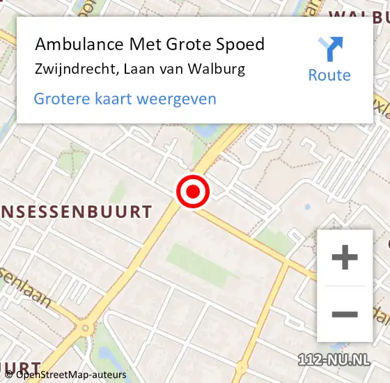 Locatie op kaart van de 112 melding: Ambulance Met Grote Spoed Naar Zwijndrecht, Laan van Walburg op 16 april 2024 17:21
