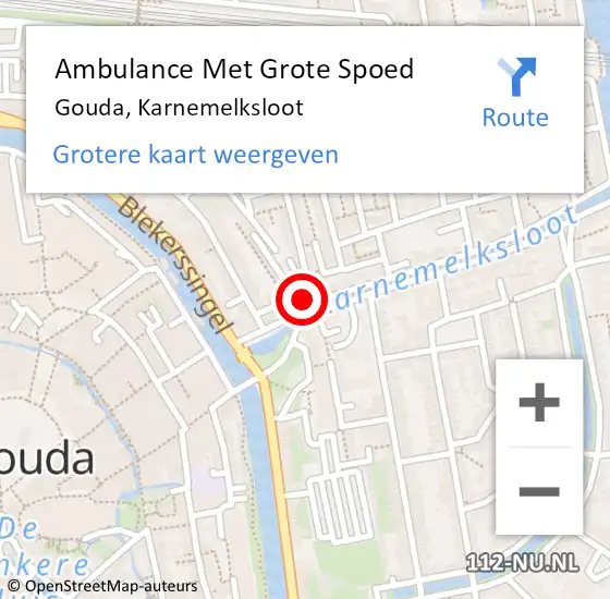 Locatie op kaart van de 112 melding: Ambulance Met Grote Spoed Naar Gouda, Karnemelksloot op 16 april 2024 17:24