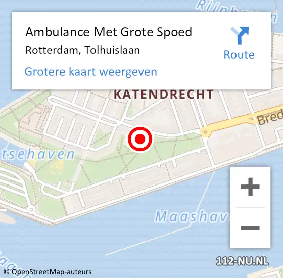 Locatie op kaart van de 112 melding: Ambulance Met Grote Spoed Naar Rotterdam, Tolhuislaan op 16 april 2024 17:41