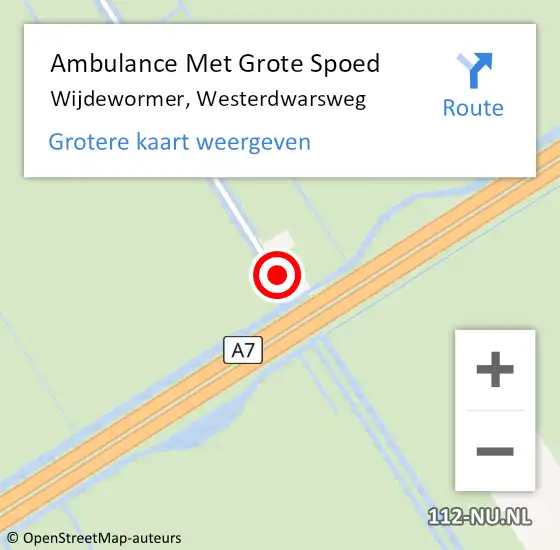 Locatie op kaart van de 112 melding: Ambulance Met Grote Spoed Naar Wijdewormer, Westerdwarsweg op 16 april 2024 17:44