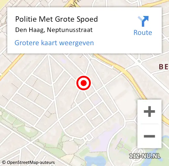 Locatie op kaart van de 112 melding: Politie Met Grote Spoed Naar Den Haag, Neptunusstraat op 16 april 2024 17:55